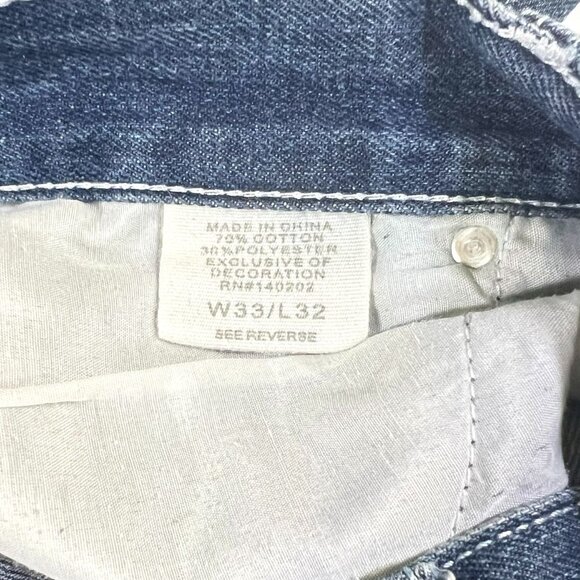 Indigo People Straight Leg Denim - Men's Size 33 X 32 Distressed Blue Jeans - Picture 5 of 10